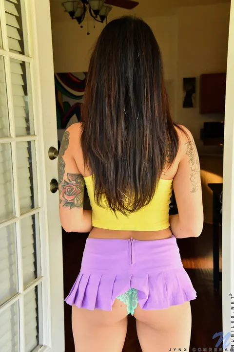 Jynx Correra: Petite Tattooed Brunette in Glasses Strips Off Her Skirt and Panties – photo 12 of 21
