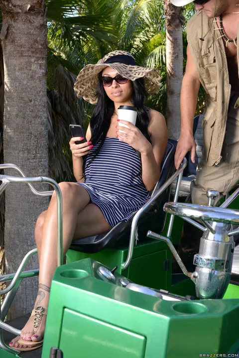 Bethany Benz: Ebony Babe with Big Natural Tits Rides Cock Outdoors on a Buggy – photo 3 of 21
