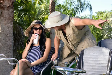 Bethany Benz: Ebony Babe with Big Natural Tits Rides Cock Outdoors on a Buggy – photo 2 of 21