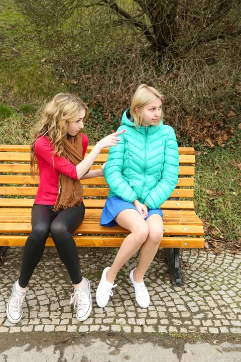 Blonde Amateur Strips for Public Threesome Outdoors – photo 2 of 20