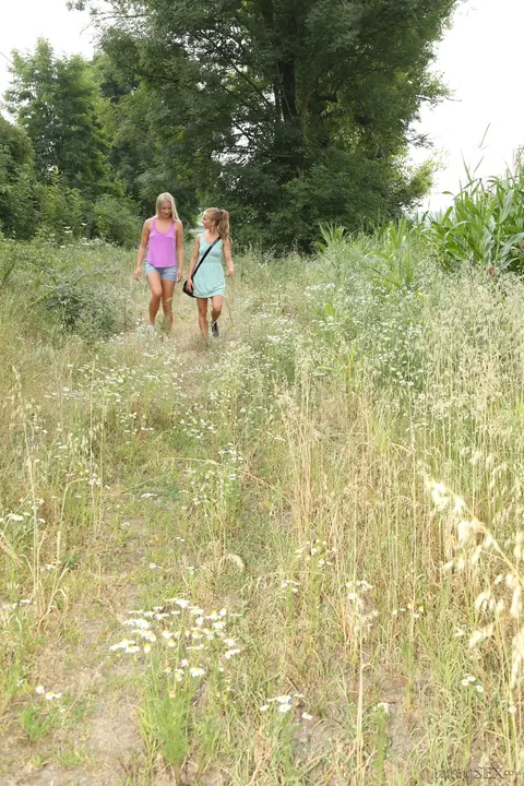 Cayla Lyons: Skinny Blondes Share a Dildo Outdoors – photo 2 of 20