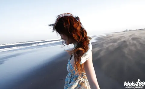 Yu Satome: Japanese Brunette Reveals Her Big Tits on the Beach – photo 3 of 14