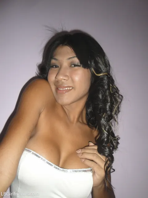 Busty Trans Woman Strips Off Her White Dress for Dildo Play at the Mirror – photo 1 of 18