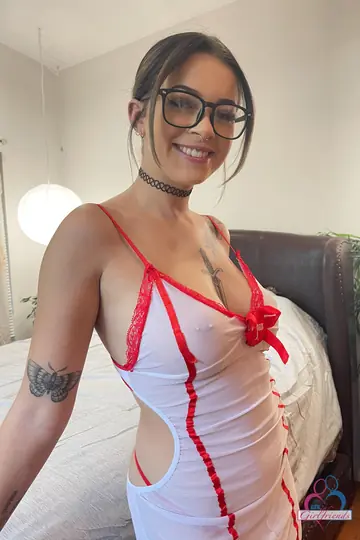 Brunette in Glasses and High Heels Spreads Her Pussy and Asshole
