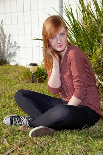 Redhead Strips Nude and Poses Outdoors