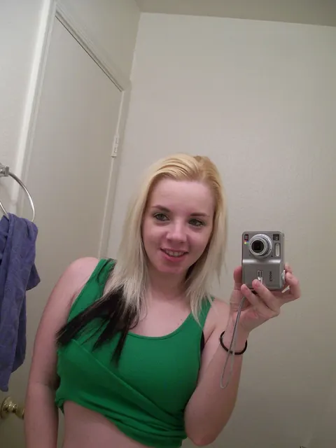 Sexy Starr: Brunette in Panties Reveals Her Enhanced Tits for Mirror Selfie – photo 3 of 20