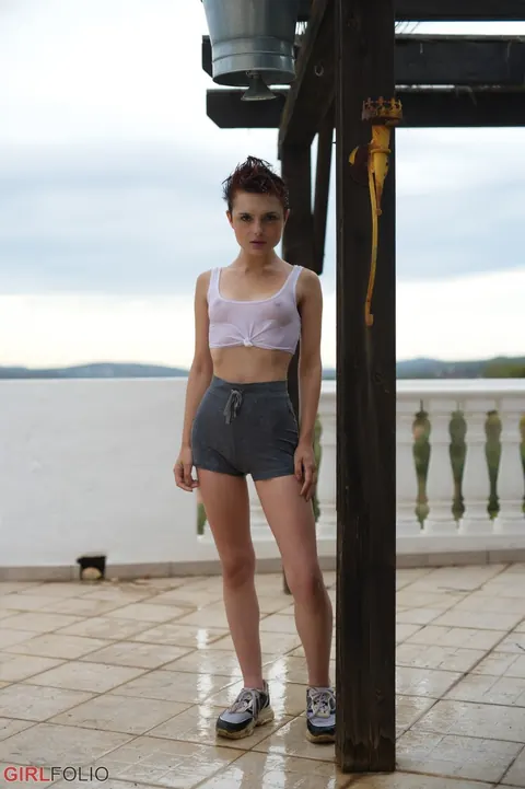 Caterina Foxy: Short-Haired Redhead Strips Off Her Shorts Outdoors and Poses in the Bathroom – photo 3 of 12