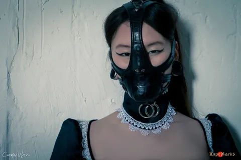 Korean Brunette Poses in Rubber Maid Uniform and Stockings – photo 13 of 16