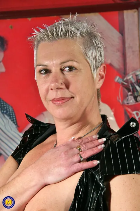 Short-Haired European MILF in Latex Fingers Herself and Uses a Dildo – photo 6 of 17