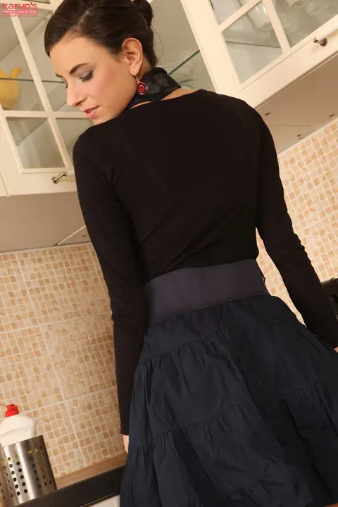 Gabi De Castello: Brunette MILF Removes Her Skirt and Spreads in the Kitchen – photo 1 of 21