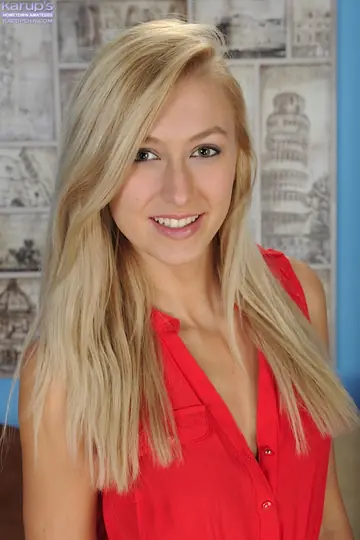 Tall Blonde Undresses and Pulls Panties Aside to Spread Her Pussy