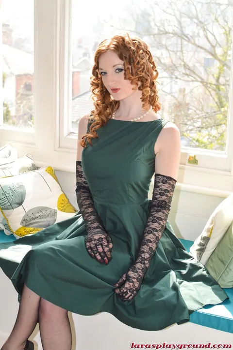 Lara Latex: Two Tall British Redheads Flash Shaved Pussies in Dresses and Stockings – photo 9 of 16