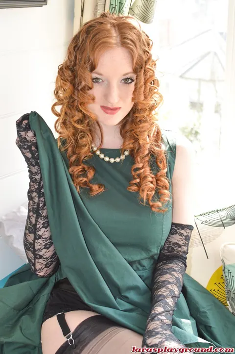 Lara Latex: Two Tall British Redheads Flash Shaved Pussies in Dresses and Stockings – photo 12 of 16