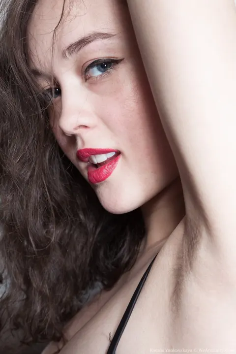 Ksenia Yankovskaya: Brunette in a Skirt and Thong Fingers Her Hairy Pussy – photo 4 of 16
