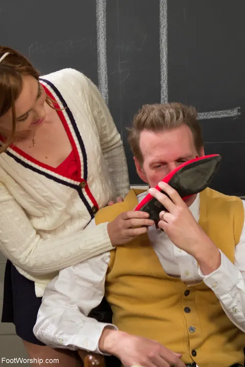 Jodi Taylor: Brunette and Redhead in Socks Dominate a Bound Man with Their Feet – photo 4 of 20