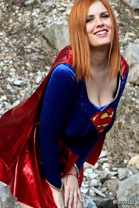 Alexsis Faye: Tall Redhead BBW Strips Out of Her Superman Costume Outdoors – photo 1 of 16
