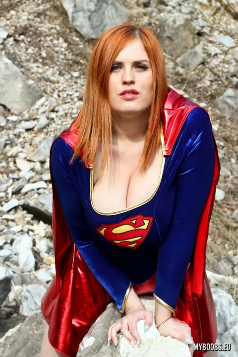 Alexsis Faye: Tall Redhead BBW Strips Out of Her Superman Costume Outdoors – photo 4 of 16