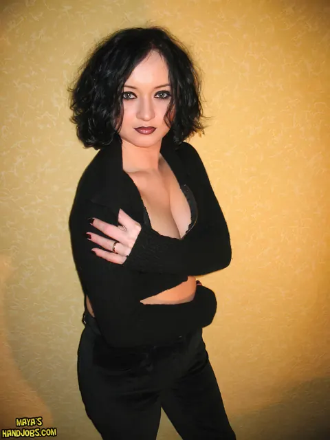 Mayas Handjobs: Brunette MILF with Short Hair and Big Tits Strips and Poses – photo 5 of 15