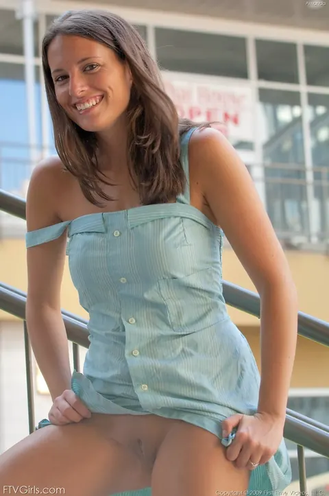 Brunette in a Skirt Flashes Outdoors Then Masturbates with a Dildo – photo 7 of 20