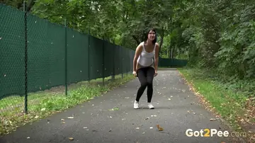 Czech Brunette in Glasses Pulls Down Her Yoga Pants to Piss