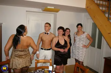Blonde MILFs in Stockings Suck and Fuck in the Bathroom