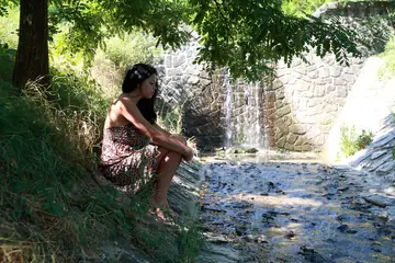 Latina with Big Natural Tits Spreads Her Legs by Waterfall