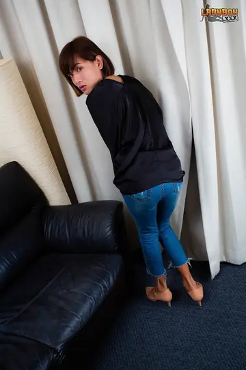 Petite Asian Trans Woman Strips Nude and Shows Her Shaved Cock