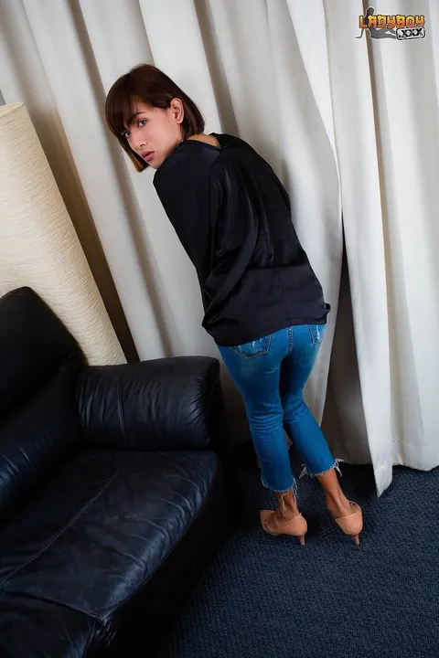 Petite Asian Trans Woman Strips Nude and Shows Her Shaved Cock – photo 1 of 16