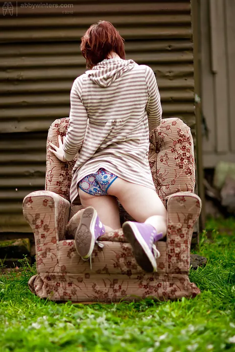 Redhead in Socks Spreads Her Hairy Pussy in the Open Air – photo 4 of 16