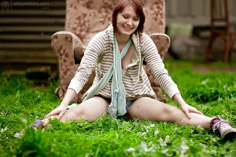 Redhead in Socks Spreads Her Hairy Pussy in the Open Air – photo 3 of 16