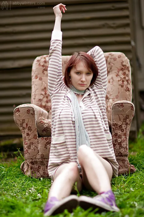 Redhead in Socks Spreads Her Hairy Pussy in the Open Air – photo 2 of 16