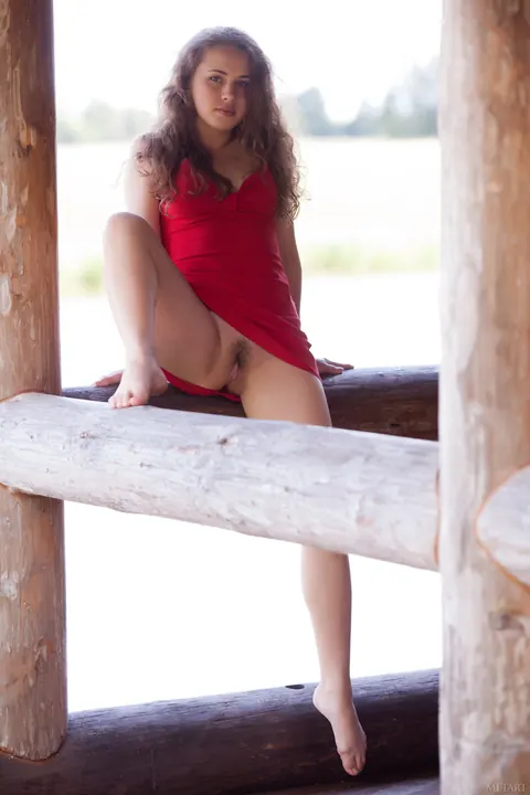 Wanda A: Russian Brunette Strips Out of Her Red Dress Outdoors – photo 2 of 18