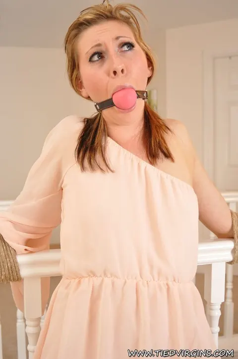 Redhead Ball Gagged and Bound Spreads in Panties – photo 7 of 12