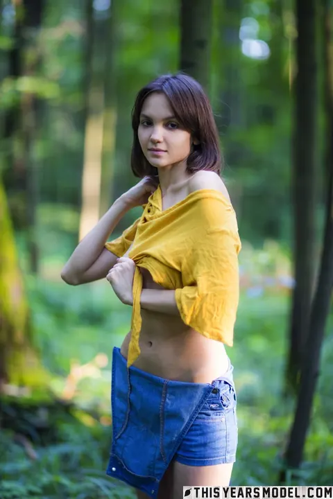 Lara Masier: Mature Brunette MILF with Big Natural Tits Strips in the Forest – photo 5 of 15