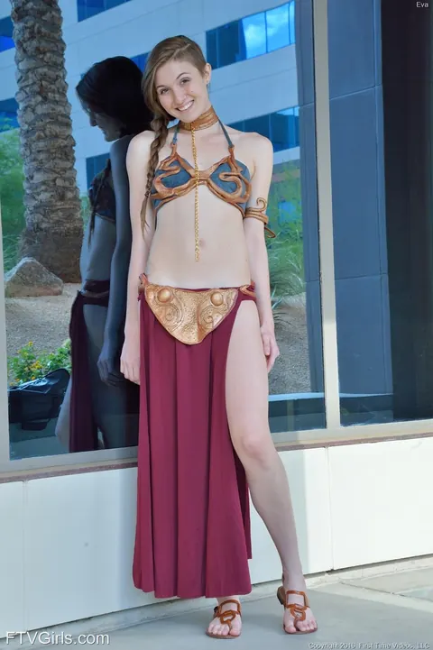 Eva Celeste: Brunette in Harem Costume and Bikini Works Toy in Her Ass Outdoors – photo 1 of 16