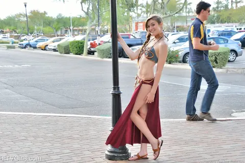 Eva Celeste: Brunette in Harem Costume and Bikini Works Toy in Her Ass Outdoors – photo 9 of 16