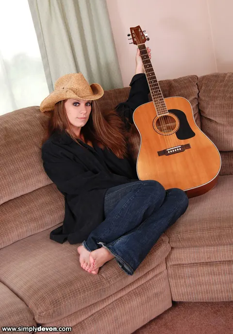Simply Devon: Brunette with Natural Tits Reveals Her Chest While Holding a Guitar – photo 3 of 12