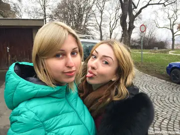 European Women in Lingerie Kiss and Fuck a Man Outdoors