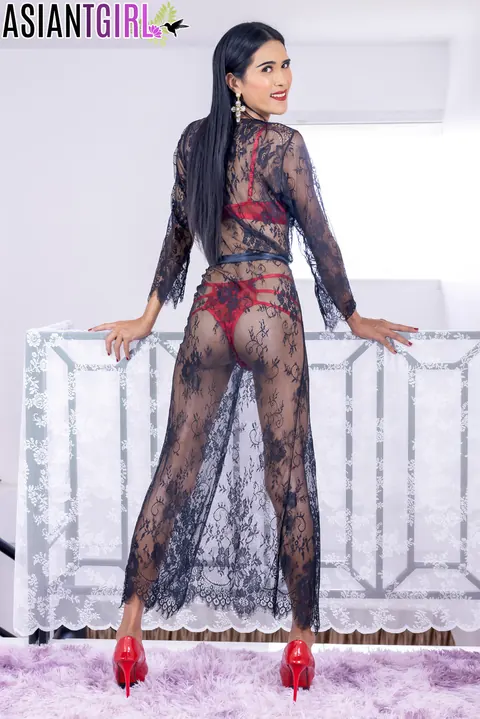 Asian Trans Woman Peels Off Her Lingerie and Cums – photo 2 of 16