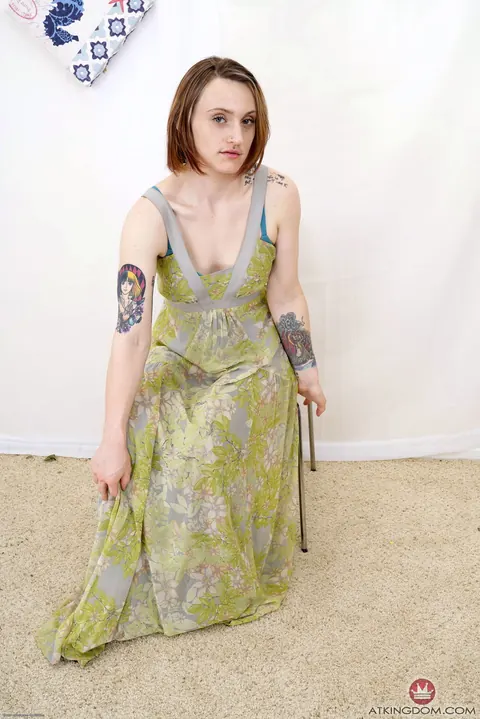 Lauren Laurent: Short-Haired Redhead with Tattoos Spreads Her Hairy Pussy – photo 2 of 21
