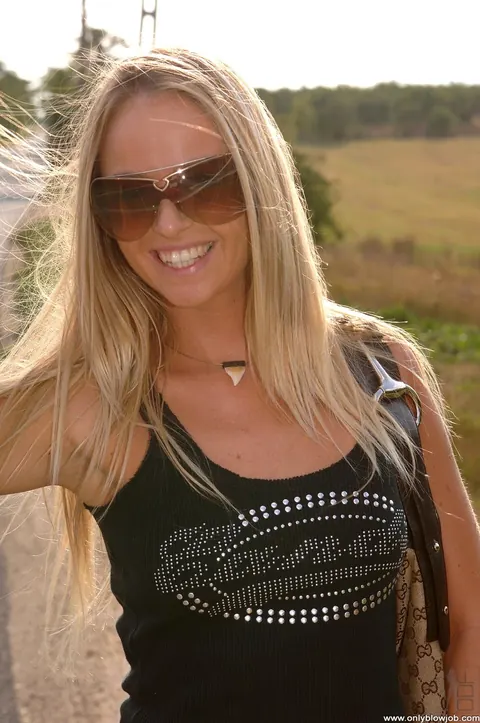 Dorina Golden: Blonde in Jeans Gives a Deepthroat Blowjob Outdoors – photo 1 of 21