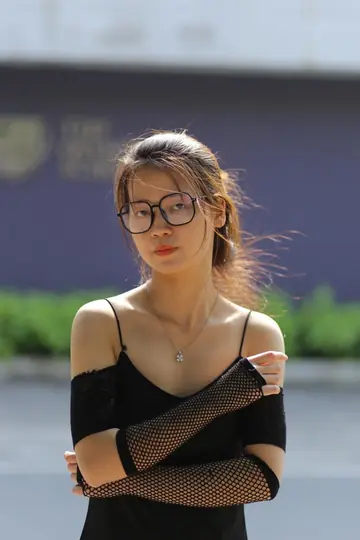 Skinny Asian Woman in Glasses Poses Nude Outdoors
