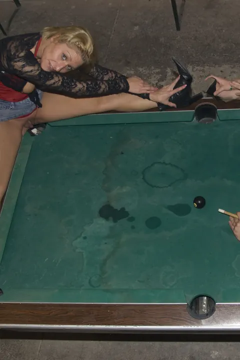 Gusti Tschopp: European Brunette in Boots Gets Fucked by a Group on the Pool Table – photo 10 of 12