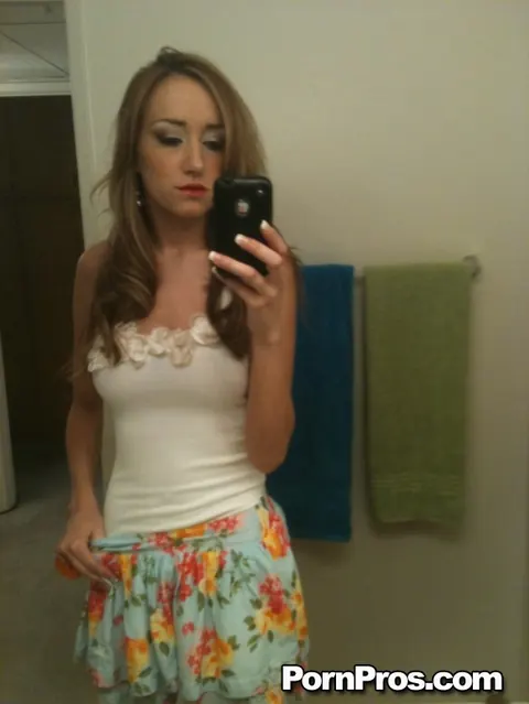Ray Black: Busty Brunette Takes Bathroom Mirror Selfies in a Skirt Before Fingering – photo 2 of 14