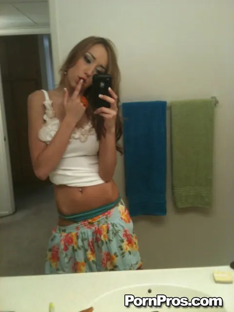 Ray Black: Busty Brunette Takes Bathroom Mirror Selfies in a Skirt Before Fingering – photo 4 of 14