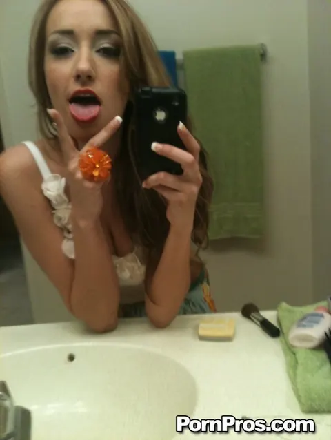 Ray Black: Busty Brunette Takes Bathroom Mirror Selfies in a Skirt Before Fingering – photo 5 of 14