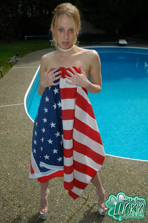 Amateur Slim Blonde with Big Tits Strips Nude by the Pool – photo 6 of 12