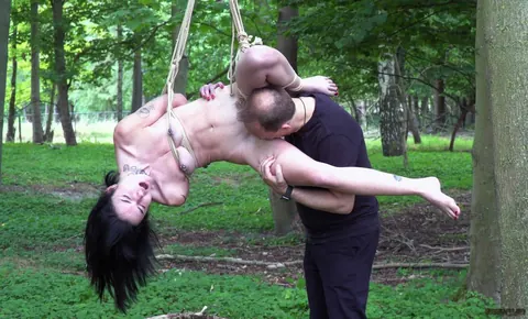 Crystal Cherry: Tattooed Blonde Flogged and Sucks Cock in the Forest – photo 12 of 16