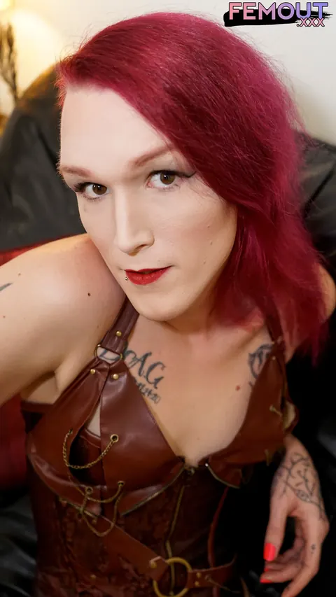 Redhead Trans Woman Strokes Her Cock and Toys Her Ass – photo 6 of 16