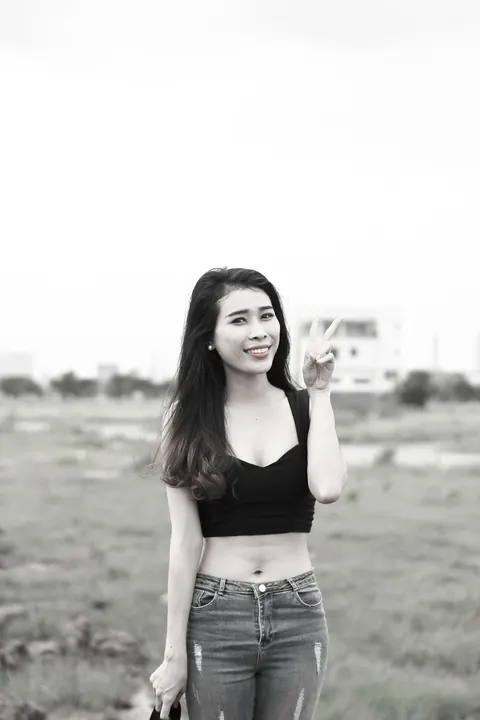 Petite Asian Brunette Poses in Jeans Outdoors – photo 11 of 21
